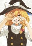  bad_id bad_pixiv_id black_dress blonde_hair braid crying dress hair_ribbon hands hat hat_ribbon izumi_(izumiya) kirisame_marisa open_mouth ribbon rubbing_eyes shirt solo tears touhou upper_body witch_hat yellow_eyes 