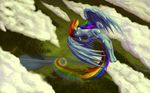  blue_body cloud clouds equine eyes_closed female flying forest friendship_is_magic hair horse lake mammal multi-colored_hair my_little_pony open_mouth pegasus pony rainbow rainbow_dash_(mlp) rainbow_hair river solo sonic_rainboom tears tree tsitra360 wallpaper wings wood 