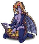  blonde_hair breasts claws female godzilla_(series) hair insect kaiju kneeling looking_at_viewer mega-lass megaguirus nipples pose purple_nipples pussy red_eyes solo son_goharotto spikes stinger thorax two_toes wings 