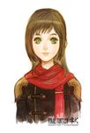  bad_id bad_pixiv_id brown_hair copyright_name deuce_(fft-0) final_fantasy final_fantasy_type-0 green_eyes j_(onose1213) long_hair red_scarf scarf simple_background solo upper_body white_background 