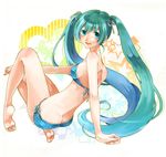  aqua_eyes aqua_hair bikini butt_crack feet hatsune_miku long_hair shinoda side-tie_bikini solo swimsuit twintails very_long_hair vocaloid 