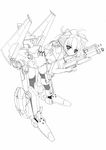  copyright_request dobunezumi exoskeleton greyscale gun lineart mecha_musume monochrome solo thighhighs weapon wings 