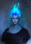  blue_hair fiery_hair grey_skin hades_(disney) hercules_(disney) j_(onose1213) male_focus pointy_ears realistic robe skull solo toga yellow_eyes 