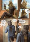  canine clothing comic concern dialog drama ear_piercing english_text fennec fox gay grey_wolf male mammal marcus piercing reis rukis text wolf yellow_eyes 