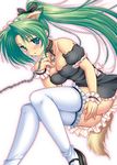  alternate_costume animal_ears ass bare_shoulders blue_eyes breasts cleavage collar dog_ears dog_tail enmaided green_hair higurashi_no_naku_koro_ni kemonomimi_mode leash long_hair maid mary_janes medium_breasts ninoko ponytail shoes solo sonozaki_mion tail thighhighs white_legwear 