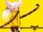  animal_ears cat_ears enchi glasses katana mouse_ears original ponytail red_eyes silver_hair solo sword weapon 