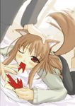  animal_ears apple eating food fruit garyou holo solo spice_and_wolf tail wolf_ears 