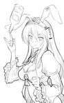  blush breasts cleavage clenched_hand daiginjou dress frilled_sleeves frills futaba_channel greyscale hairband large_breasts lolita_hairband long_sleeves looking_at_viewer michael monochrome nose_blush simple_background sketch smile solo upper_body white_background wide_sleeves 