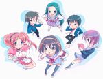  4girls armband asahina_mikuru bad_perspective blue_sailor_collar brown_hair kita_high_school_uniform koizumi_itsuki kyon multiple_boys multiple_girls nagato_yuki osamu sailor_collar school_uniform serafuku short_hair suzumiya_haruhi suzumiya_haruhi_no_yuuutsu thighhighs tsuruya 