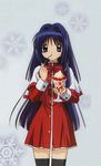  kanon long_sleeves minase_nayuki non-web_source parfait red_skirt school_uniform skirt snowflakes solo thighhighs 