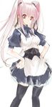  copyright_request hands_on_hips long_hair maid pink_hair red_eyes solo thighhighs twintails yudesoba 