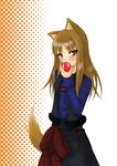  animal_ears apple eating food fruit holding holding_food holding_fruit holo long_hair solo spice_and_wolf tail wolf_ears 