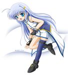  ahoge asymmetrical_legwear character_name fingerless_gloves flipper gloves hair_ornament lyrical_nanoha magical_girl mahou_shoujo_lyrical_nanoha_strikers reinforce_zwei single_thighhigh solo thighhighs waist_cape x_hair_ornament 