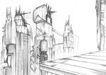  building city gateway greyscale kazuki_ren monochrome no_humans original sketch tower 