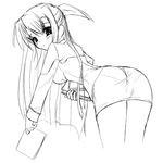  ass bent_over blush folder frapowa from_behind ginga_nakajima greyscale holding long_hair looking_back lyrical_nanoha mahou_shoujo_lyrical_nanoha_strikers military military_uniform monochrome pencil_skirt simple_background skirt solo tsab_ground_military_uniform uniform white_background 