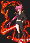  asymmetrical_clothes boots fire knee_boots levantine long_hair lyrical_nanoha mahou_shoujo_lyrical_nanoha mahou_shoujo_lyrical_nanoha_a's midriff pink_hair ponytail signum single_pantsleg solo sword weapon 