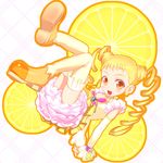  blonde_hair brooch bug butterfly choker cure_lemonade double_bun dress drill_hair earrings food fruit holding holding_food holding_fruit insect jewelry kasugano_urara_(yes!_precure_5) lemon long_hair magical_girl precure shoes smile solo thighhighs twin_drills twintails uni yellow yellow_background yellow_choker yellow_eyes yellow_legwear yes!_precure_5 zettai_ryouiki 