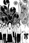  5girls greyscale itou_junji j-horror long_sleeves monochrome multiple_boys multiple_girls non-web_source prehensile_hair uzumaki what 