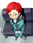  blush boots from_above gloves green_eyes gundam gundam_age military military_uniform natora_einus onsoku_maru red_hair short_hair sitting solo tears trembling uniform 