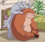  anthro bat boar chubby duo feline kemono male mammal massage nude overweight porcine 