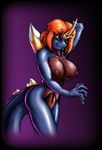  anthro breasts crystal female godzilla_(series) hair kaiju looking_at_viewer marauder6272 nipples nude orange_hair pose red_nipples solo spacegodzilla spines yellow_eyes 