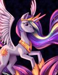 abstract_background amethyst crown cutie_mark equine evil_look female feral friendship_is_magic gold hair horn looking_at_viewer mammal multi-colored_hair my_little_pony necklace ponykillerx princess princess_celestia_(mlp) purple_eyes royalty smile solo sun winged_unicorn wings 