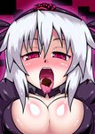  breasts chocolate looking_at_viewer open_mouth purple_eyes red_eyes rozen_maiden suigintou tongue tounge white_hair 