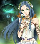  1girl bare_shoulders blue_hair final_fantasy final_fantasy_xiii final_fantasy_xiii-2 flower green_eyes hair_ornament jewelry long_hair midriff navel open_mouth paddra_nsu-yeul pipi-mama pixiv_thumbnail 