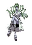  1girl bare_shoulders breasts cleavage green_hair medusa monster_girl shoes snake white_background yellow_eyes 
