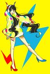  black_hair gym_leader headphones high_heels kamitsure_(pokemon) long_hair poke_ball pokemon pokemon_(game) pokemon_bw2 shoes 