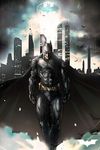  1boy armor bat bat_(symbol) bat_signal bat_symbol batman batman_(series) belt bruce_wayne building buildings cape city dc_comics epic male male_focus mask night realistic solo utility_belt 