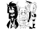  3girls :3 capcom chibi crimson_fatalis fatalis hijiri monochrome monster_hunter multiple_girls white_fatalis 