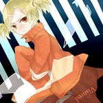  1girl bleach blonde_hair female lowres orange_eyes sarugaki_hiyori short_hair short_twintails sitting solo twintails xxxmax 