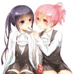  black_hair inu_x_boku_ss pink_hair pocky ponytail twintails 