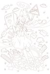  alternate_costume bow closed_eyes dress envelope fujikawa_kouta hair_ribbon hands_on_own_chest japanese_postal_mark kagamine_rin kneehighs lineart monochrome open_mouth postbox_(outgoing_mail) ribbon road_sign sailor_collar sailor_dress short_hair sign solo surreal vocaloid wings 