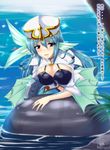  animal_ears blue_hair braid breasts butter-t center_opening fins hat large_breasts mamono_girl_lover markings mermaid monster_girl monster_girl_encyclopedia sea_bishop translation_request water 