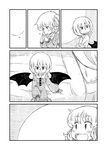  :d bat_wings bed blush comic flandre_scarlet greyscale happy long_sleeves monochrome multiple_girls nightgown open_mouth pointy_ears remilia_scarlet short_hair shy siblings side_ponytail silent_comic sisters sitting smile sonson_(eleven) touhou undressing wings 