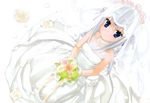 blue_eyes dress eucliwood_hellscythe flowers gray_hair kobuichi kore_wa_zombie_desu_ka wedding_dress 