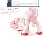  anus ass_up bent_over big_macintosh_(mlp) clitoris crossgender cutie_mark english_text equine female feral fluffins freckles friendship_is_magic horse looking_at_viewer looking_back mammal my_little_pony pony presenting pussy solo text tumblr yoke 