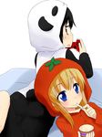  animal_costume bad_id bad_pixiv_id barefoot black_hair blonde_hair blue_eyes brown_eyes controller food funami_yui game_controller kazami_ruku lying multiple_girls on_stomach open_mouth pajamas panda_costume rum_raisin smile tomato_costume toshinou_kyouko yuru_yuri 