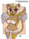  anthro big_breasts breasts clothed clothing crown egyptain egyptian feline female hybrid innocenttazlet invalid_tag jewelry lion lioness mammal red_eyes skimpy smile sphinx wings 