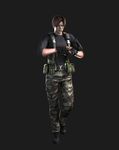  1boy absurdres black_shirt boots brown_hair camouflage capcom full_body gun highres leon_s_kennedy male male_focus offical_art official_art resident_evil resident_evil_darkside_chronicles shirt simple_background solo weapon 