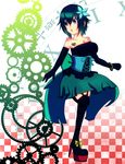  atlus blue_hair boots dress elbow_gloves flower gears gloves high_heel_boots high_heels highres persona persona_4 platform_footwear platform_heels platform_shoes ribbon ribbons shirogane_naoto short_hair thigh_boots thighhighs yozakuragekkou 