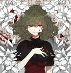  album_cover alternate_costume blood blood_on_face cover flower green_hair kakueki-teisha kazami_yuuka red_eyes short_hair smile solo touhou upper_body wavy_mouth 