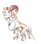  aion bad_id bad_pixiv_id blue_eyes blush brown_hair character_request high_heels ponytail shigemiya_kyouhei shoes solo 