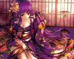  catbell cleavage japanese_clothes kimono long_hair patchouli_knowledge purple_hair touhou 