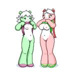  anthro breasts comparing duo female joe_randel nipples pixels plain_background pussy small_breasts 