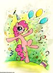  blue_eyes cake candle candles candy cutie_mark equine female feral food foxinshadow friendship_is_magic horse mammal my_little_pony party_hat pinkie_pie_(mlp) pony smile solo streamers traditional_media watercolor zero-sum 