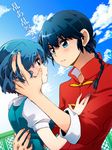  1girl black_hair blue_eyes blue_hair braid brown_eyes couple fuurinkan_high_school_uniform hetero raimu_(ranxa) ranma_1/2 saotome_ranma single_braid tendou_akane 