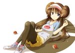  double_bun long_hair lying mashayuki mei_(pokemon) pantyhose poke_ball poke_ball_(generic) pokemon pokemon_(game) pokemon_bw2 shorts solo twintails 